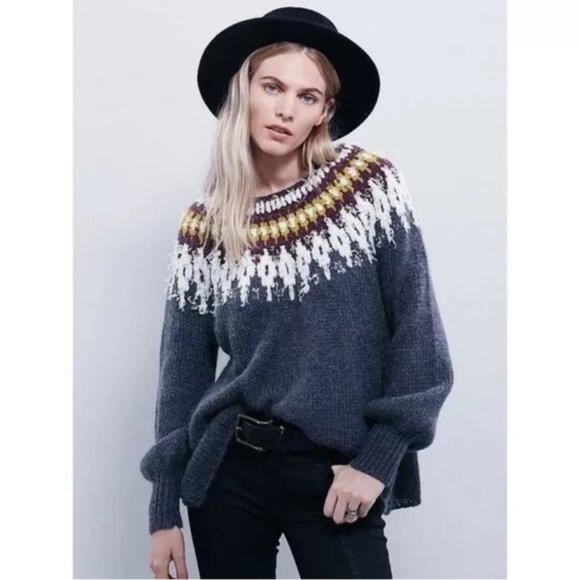 Free People Sweaters - Free People Baltic Fairisle Boatneck Knit Sweater Size Small